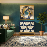Bone Inlay Swan Design 2 Doors Bar Cabinet Indigo Blue