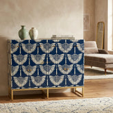 Bone Inlay Swan Design 2 Drawers & 4 Doors Buffet Table Indigo Blue
