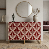 Bone Inlay Swan Design 2 Drawers & 4 Doors Buffet Table Red