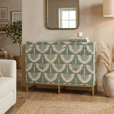 Bone Inlay Swan Design 2 Drawers & 4 Doors Buffet Table Slate Green
