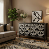 Bone Inlay Swan Design 4 Drawers & 4 Doors Sideboard Black
