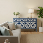 Bone Inlay Swan Design 4 Drawers & 4 Doors Sideboard Indigo Blue