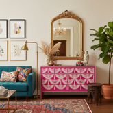 Bone Inlay Swan Design 4 Drawers & 4 Doors Sideboard Pink