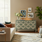 Bone Inlay Swan Design 4 Drawers & 4 Doors Sideboard Slate Green