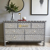 Bone Inlay Targua Design 7 Drawers Chest Black