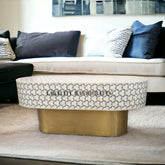 Bone Inlay Targua Design Oval Shape Coffee Table Grey | Bone Inlay Targua Design Oval Shape Center Table Grey