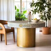 Bone Inlay Targua Design Round Dining Table Teal Green