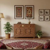 Bone Inlay Teakwood 2 Drawers & 4 Doors Buffet Table Brown