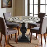 Bone Inlay Diamond Design Round Dining Table Black