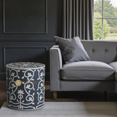 Bone Inlay Vertical Bel Round Stool Black