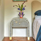 Bone Inlay Waterfall Stripe Bedside Table Black | Bone Inlay Waterfall Stripe Nightstand Table