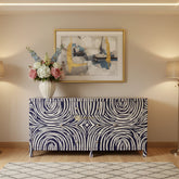 Bone Inlay Zebra Design 2 Doors & 4 Drawers Buffet Table Indigo Blue