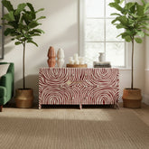 Bone Inlay Zebra Design 2 Doors & 4 Drawers Buffet Table Red