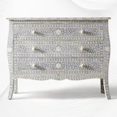 Bone Inlay Curved 3 Drawer Floral Dresser Grey 1