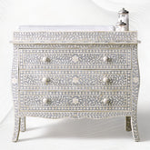 Bone Inlay Curved 3 Drawer Floral Dresser Grey with Topper 1