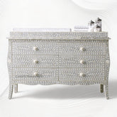 Bone Inlay Curved 6 Drawer Floral Dresser Grey with Topper 1