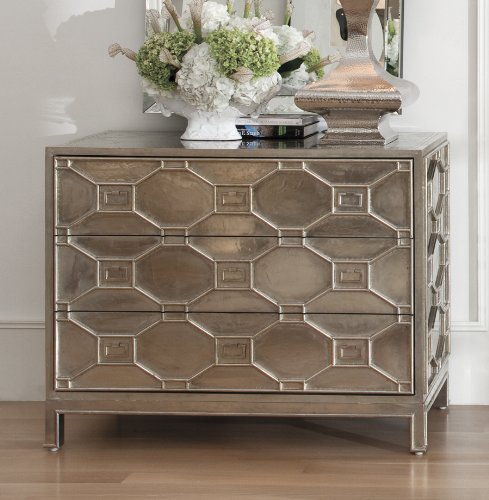 Chatham Hollywood Regency Silver Lattice Metal Clad 3 Drawer Dresser 1