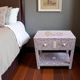 Dark Lavender Bone Inlay 2 Drawer 1 Shelf Bedside