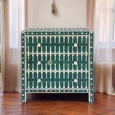 Dot Bone Inlay 3 Drawer Chest Dark Green