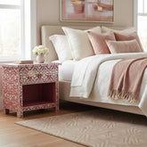Elke Mother Of Pearl Inlay 1 Drawer Bedside Table Pink
