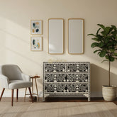Embossed Bone Inlay Floral Design Chest Of 4 Drawers Black