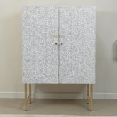 Floral Spiral Bone Inlay Bar Cabinet Grey