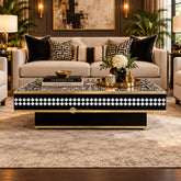 Floral Vines MOP Inlay Coffee Table Rectangle Black