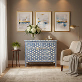 Flower Bone Inlay 4 Drawer Chest Dark Blue