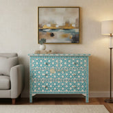 Flower Bone Inlay 4 Drawer Chest Teal Green