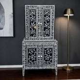 French Bone Inlay Bar Cabinet Black