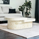 Bone Inlay Blanch Oval Shape Coffee Table | Bone Inlay Center Table