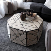 Bone Inlay Nola Geometric Design Coffee Table Black | Bone Inlay Nola Geometric Design Center Table Black
