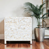 Full Mother Of Pearl Inlay Rectangle 4 Drawers Chest White