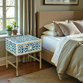 Geometric Star Bone Inlay Bedside Black 1 Drawer Green