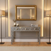 Grey Mother Of Pearl Inlay Floral 3 Drawer Console Table