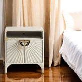 Hand-carved Daybreak Nightstand Table White | Hand-carved Daybreak Bedside Table White