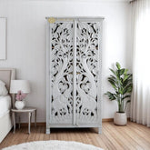 Hand-carved Elephants Design 2 Doors Armoire White | Hand-carved Elephants Design 2 Doors Wardrobe