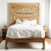 Hand-carved Lombok Bed Natural Brown | Wood Carved Bed Natural Frame