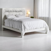 Hand-carved Low Lombok Bed Natural White | Wood Carved Bed Natural Frame White