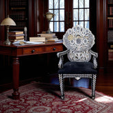 Handcarved MOP Inlay Ornate Flower Chair Black