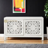 Hand-carved New York Lombok 2 Doors Media Unit White Main | Hand-carved New York Lombok 2 Doors Entertainment Unit White