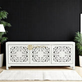 Hand-carved New York Lombok 3 Doors Media Unit White Main | Hand-carved New York Lombok 3 Doors Entertainment Unit White