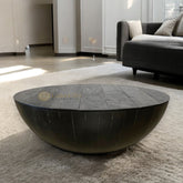 Hand-carved Semisfera Reclaimed Wood Coffee Table Charcoal Brown