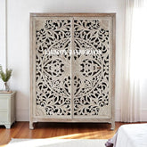 Hand-carved Lombok 2 Door Armoire Grey | Hand-carved Lombok 2 Door Wardrobe Grey