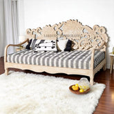Hand-carved Lotus Design Day-bed Natural Brown
