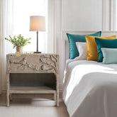 Hand-carved Ornithology One-Drawer Open Nightstand Natural Brown