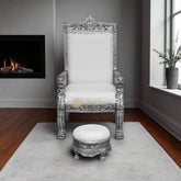 Handcrafted Kuyo Silver Chair with Ottoman