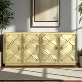 Hollywood Regency Brass Embossed 4 Door Cabinet