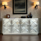 Hollywood Regency Nickel Embossed 4 Door Sideboard