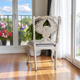 Handcarved Menagerie Owl Dining Chair White Set of 2 | Exotic Wooden Dining Table Chair